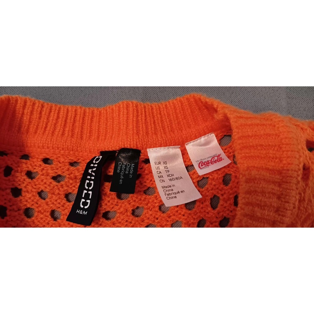 womens crop top sweater xs fanta soda graphic mesh novelty y2k 90s retro crochet - Picture 7 of 10